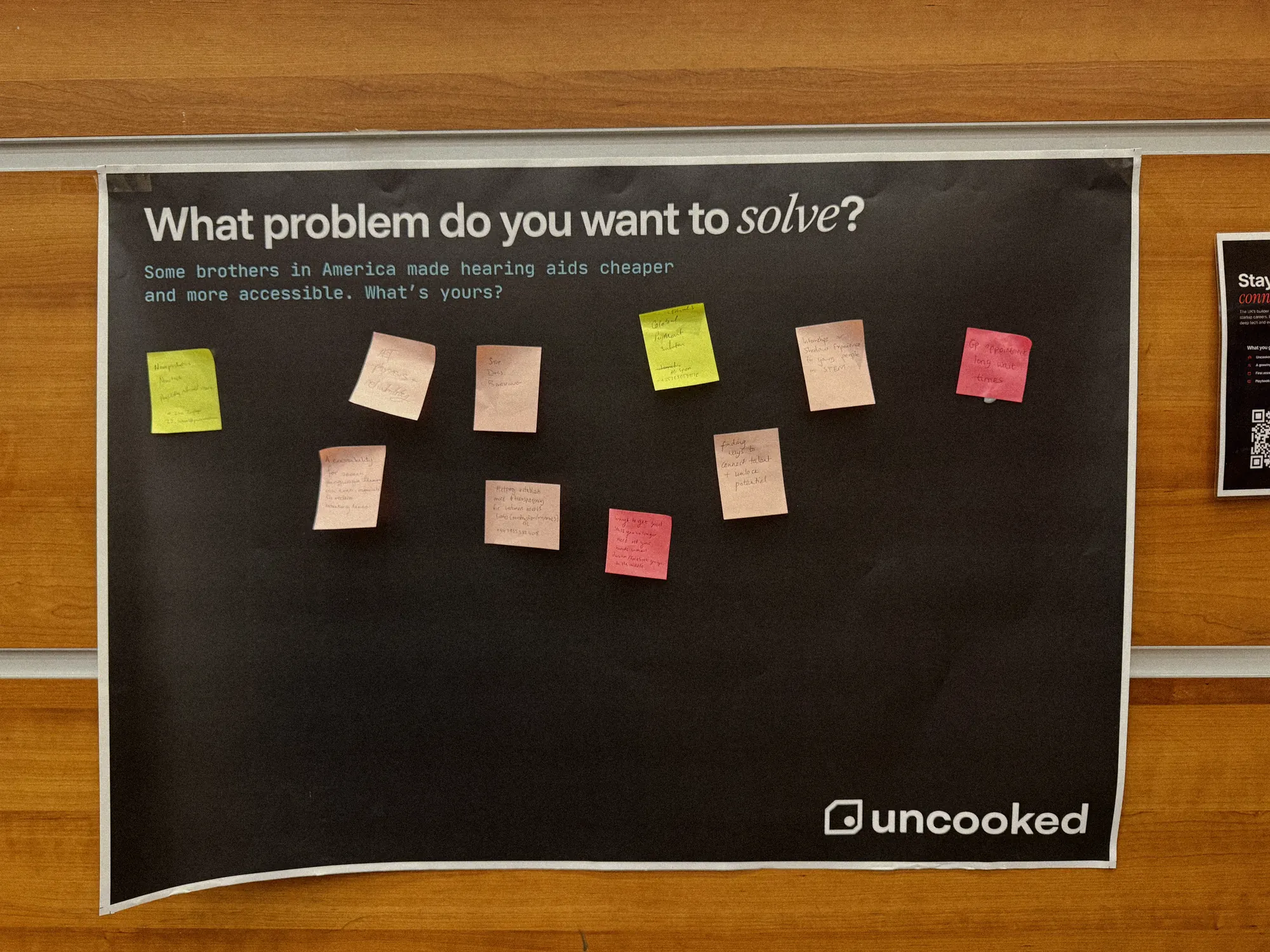 A board where visitors wrote the problems they want to solve.